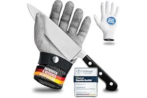 ® Schnittschutzhandschuh aus Edelstahl-Draht - hoher komfort & sicheres Schneiden - praktisch, leicht zu reinigen & lebensmittelecht - inklusive Baumwoll Handschuh (L)