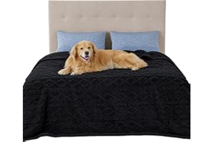 LE SURE Lesure Washable Dog Blanket - 229x218cm Waterproof Blanket for Dogs and Cats, XL Patterned Bed and Sofa Couch Throw Protector with Soft Plush, Black