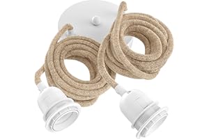 Hoopzi - Câble Suspension Luminaire Corde et Blanc - Fil Electrique en Tissu 2,5m - 2 x Ampoules Douille E27 - Pour Salon, Cuisine, Chambre - Modèle Hang 2