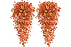 4 stycken konstgjorda blommor utomhus höst dekoration, orange | 77 cm hängande konstgjorda växter, anti-UV, falska sidenblomm