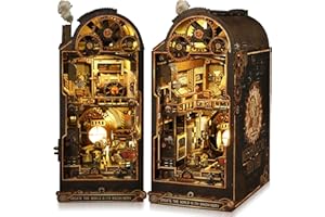 Book Nook Kits for Adults - CRIOLPO Book Nook Kit DIY Miniature House Kit for Bookshelf - Craft Kits for Adults Booknook Model Kits Tiny House with Sensor Led Light