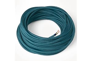 Amarcords - Cavo elettrico tessile colore PETROLIO, tondo, seta, 20 metri, con messa a terra 3x0,75mm - Filo rivestito in tessuto colorato vintage per lampade lampadari applique e abat jour.