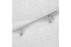 ECD Germany Pasamanos de Acero Inoxidable 100 cm Redondo Ø42mm V2A Baranda con Accesorios de Montaje Soporte en Pared Barandilla Interior/Exterior Barra de Agarre Apoyo Subida Escaleras Pasillo