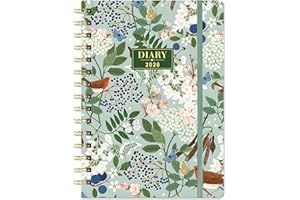 FULLVINTAGE Diary 2026 - A5 Diary 2026 Week to View, January 2026 - December 2026, 2026 Calendar Planner with Strong Twin-Wire Binding, Hard Cover, Elastic Closure, Back Pocket, 21.5 x 15.5 x 1.5 cm