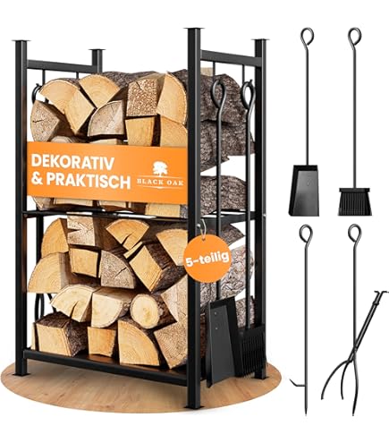 Hillvert HI-FWR-001 Étagère à Bois De Chauffage 25 Kg En Acier Revêtu Noir Bonne Ventilation Étagère à Bois De Chauffage