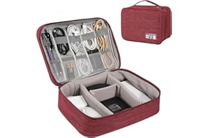 Tunejoy Elektronische Tasche Groß Elektronik Zubehör Organizer Tragbar Kabeltasche Wasserdicht für Kabel SD-Karten Festplatte Power Bank USB Sticks Rot