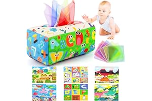 URMYWO Scatola di Fazzoletti Montessori Giocattolo per Tummy Time Neonato Giochi Sensoriali per Neonati Giochi per Neonati 0-3 Mesi con Carta Rugosa Lavabile 0-12 Mesi (S)