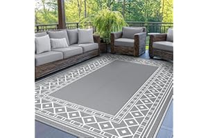 GENIMO Outdoor Rug, 150 x 240 cm Garden Rugs Outdoor Waterproof Reversible Washable UV Resistant Carpet Modern Large Area Rugs for Patios, Garden, RV, Picnic, Backyard, Balcony, White Grey
