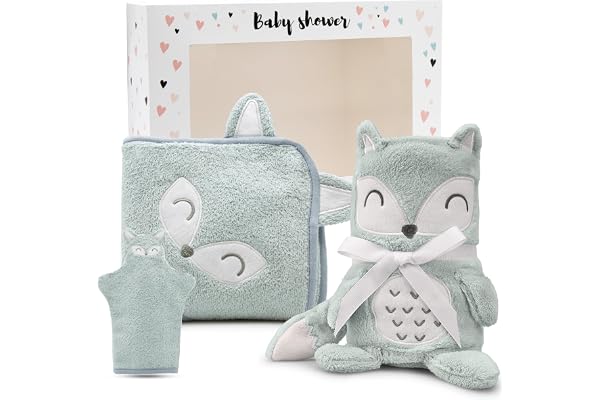 Babykajo Ensemble de Câlins Personnalisé en 3 Pièces - Couverture Avec Nom, Serviette à Capuche en Coton, Gant de Toilette pour Bébé - Cadeaux Personnalisés pour la Naissance