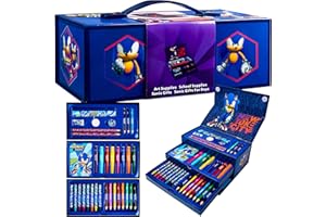 Sonic The Hedgehog Arts & Crafts Set for Kids, 34 Pcs Colouring & Art Supplies, Crayons Pencils Notepad & Accessories, Stationary Supplies for Kids