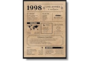 EQUIK PRODUCTS Carte de voeux d'anniversaire 1998 | Cadeau d'anniversaire | Année de naissance 1998 | Affiche d'anniversaire vintage | anniversaire homme femme (1998)