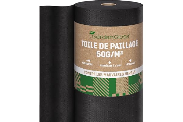 GardenGloss 50m2 Toile de Paillage Anti Mauvaises Herbes 50g/m2 - Géotextile Anti Mauvaises Herbes Indéchirable - Perméable à l'eau et Stable Aux UV (50m x 1m, 1 Rouleau)