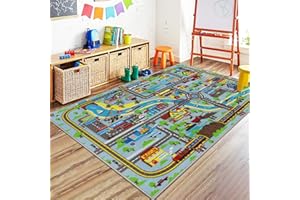 Capslpad Tappeto per bambini per sala giochi 90 cm x 150 cm Tappeto educativo per bambini Tappeto grande traffico stradale auto tappeto da gioco per bambini tappeto giocattolo per bambini tappeto auto