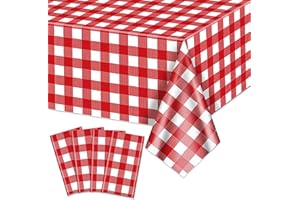 HEGBOLKE 4 Pack Red Gingham Tablecloths, Red and White Checkered Tablecloths 86.6 x 51.2 Inches Gingham Table Covers Rectangular Waterproof Picnic Table Covers for Birthday Party Holiday Outdoor Supplies