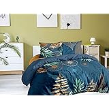 CALITEX Parure 3 pièces 260x240 cm Selva, 100Pourcent_Coton, Bleu, 260_x_240_cm