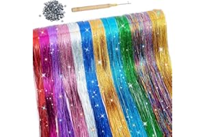 ‎JIAMEISI Hair Tinsel Haar-Glitzerfäden, 12 Farben 3200 Stränge Haarlametta 120cm, glitzernde hitzebeständige Haaraccessoires, Feenhaar-Dekorationen für Frauen, Mädchen und Kinder, Parties und Festivals