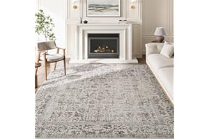 ‎HUGEAR HUGEAR Taupe Area Rug 240 x 300 cm Indoor Vintage Living Room Rug Washable Distressed Rug Floral Bedroom Rug Retro Accent Throw Rug for Office Dining Room Children's Room