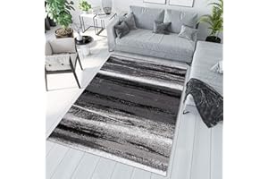 ‎TAPISO TAPISO Maya Teppich Kurzflor Modern Grau Creme Schwarz Verwischt Streifen Design Meliert Wohnzimmer Schlafzimmer ÖKOTEX 180 x 250 cm
