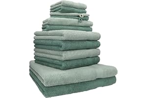 ‎BETZ Betz Premium Handtuch-Set 12-teilig – 100% Baumwolle – Oeko-TEX® Zertifiziert – hohe Grammatur – Duschtücher, Handtücher, Gästetücher & Waschhandschuhe - Farbe heugrün/tannengrün