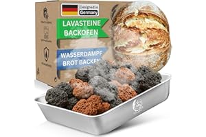 DAMPFLY Dampfschüssel Lavastein-Backofen-Set: Perfektes Brot backen mit Wasserdampf – Knuspriges Brot & Gebäck wie vom Profi Bäcker (Silber)