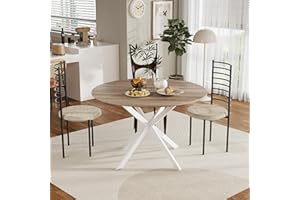 MSFE Esszimmertisch Rund,120cm Küchentisch Rund,Hölzerner Küchentisch Retro Industrieller Esszimmertische mit Schwarz Metallbeinen und Einem Natürlichen Walnuss-Finish (Weiße Tischbeine)