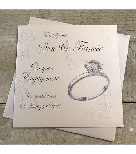 Handgefertigte Verlobungskarte Von White Cotton Cards – 16 X 16 Cm, Mit Strass & Edelsteinen