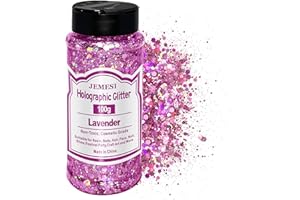JEMESI Holograficzny brokat, lawenda, 100 g, chunky cekiny, brokat, do żywicy, twarzy, paznokci, ciała, slimów, na festiwal, imprezę
