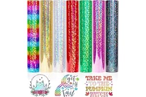 VINYL FROG Holographic Glitter HTV Vinyl 7 Pack 12''x10'' Rainbow Iron On Vinyl for DIY Clothing & Fabrics