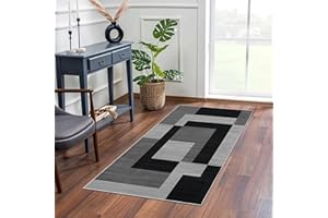 Hafaa Carpet Runners Rugs for Hallway Non-Slip 60 x 110 cm Entrance Black & Grey Rug – Modern Geometric Pattern Carpet for Living Room – Printed Design Carpets Runner Rug (Milo Black and Grey)