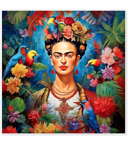 Pathos Studio Stampa D'Arte Giclée - Frida Kahlo Autoritratto Con Collana Di Spine E Colibrì, Formato A3 (29,7x42cm), Carta 300g/m² - 5