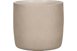 SCHEURICH Set of 2 Solido Taupe Stone Ceramic Pots – 8.3" Barrel-Shaped Indoor Planters – Durable&UV-Resistant - for Houseplants, Herbs & Greenery – Modern Decorative Design – Made in Germany – 1.5 gl