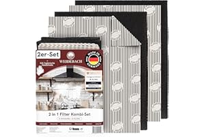WEIDEBACH® 2 x 2 w 1 zestaw filtrów do okapów kuchennych z węglem aktywnym i filtrem tłuszczu, 57 x 47 cm [możliwość przycięcia] – tylko 1,2 cm grubości – filtr do okapu kuchennego, filtr kombi do