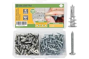 BLOSTM Tasselli Cartongesso con Vite - 100pcs Facile da Montare Viti Cartongesso Autoperforanti Acciaio al Carbonio Resistente Tasselli per Cartongesso Che si Fissano Saldamente - 100PCS