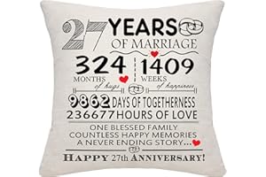 BOMMEX 27 Years of Marriage Gift 27th Wedding Anniversary Cushion Cover Keepsake Decoration Gift for Couples Parents Women Men Mum Dad Husband Wife Grandma Grandad Aunt Uncle Friends (27 YEARS)