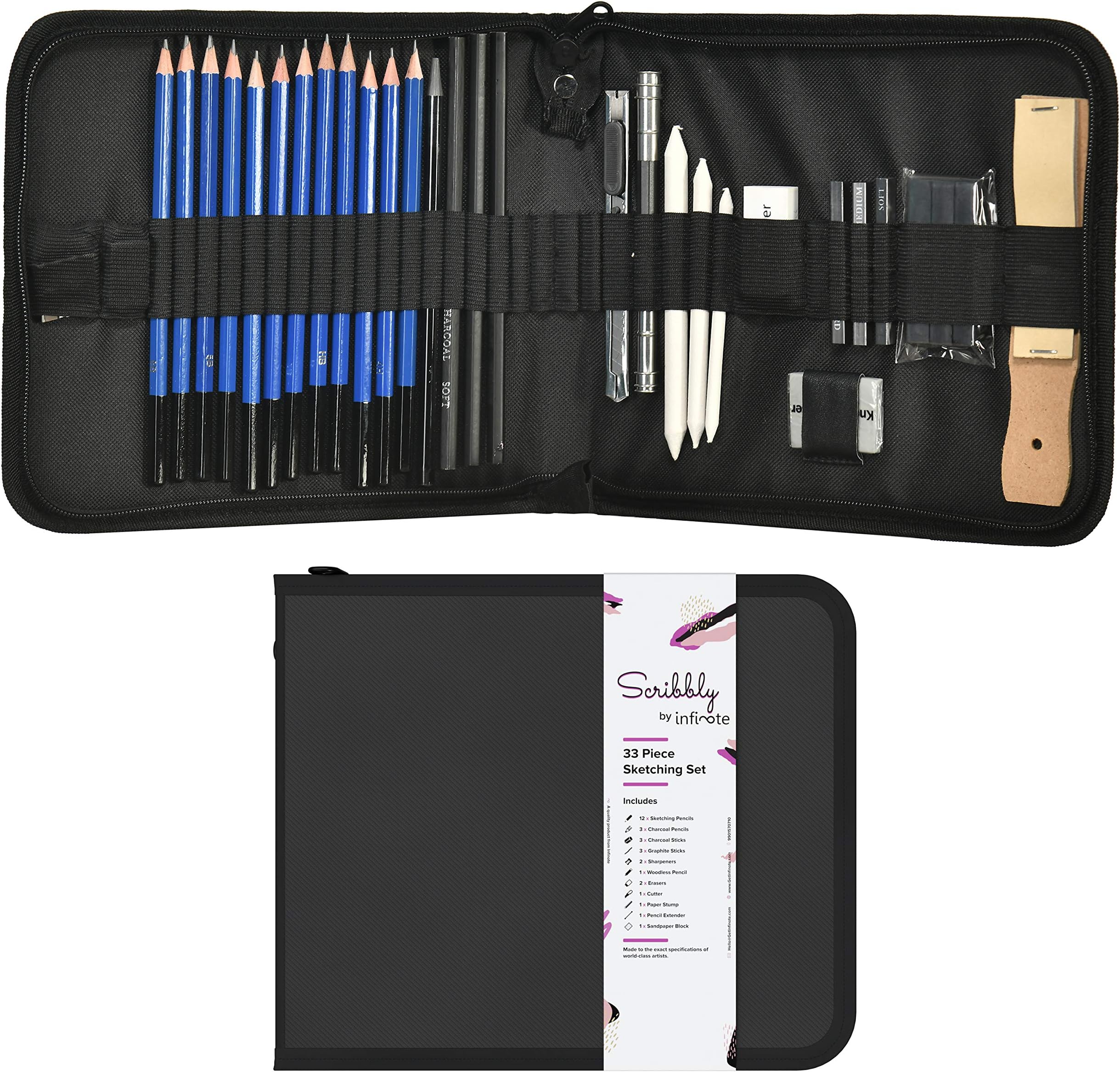 Infinote Scribbly Drawing Set with Infinote Doodle Notepad (33 Pieces, A6)