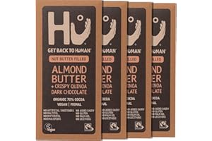 Hu Almond Butter and Crispy Quinoa Dark Chocolate Bar, 4 x 60 g - Vegan & Paleo Friendly