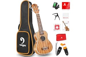 Vangoa Soprano Ukelele Caoba 21 Pulgada Acústico Hawaiian Ukulele Kit para Principiantes, Estudiante, Intermedio