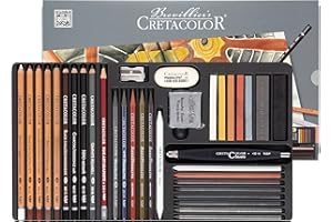 CRETACOLOR Ultimo, set da schizzo, 35 pezzi, set per artisti multifunzione, con gomma e temperino, diversi materiali da disegno