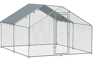 PawHut Gallinero para Exterior 3x3,4x1,9 m Gallinero de Acero Galvanizado con Cubierta Anti-UV e Impermeable Jaula para 10-15 Gallinas Plata