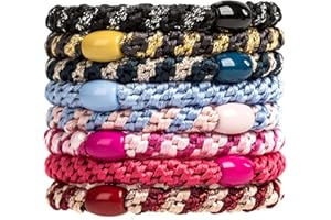 AXEN 8 cintas elásticas para el pelo para mujeres y niñas, bandas de algodón suaves tejidas para cabello grueso y rizado, mezcla de colores 3