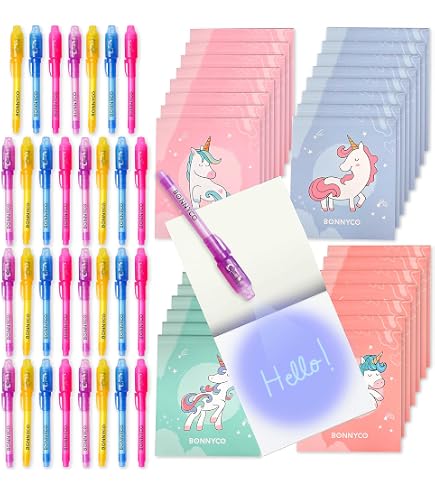 Bonnyco Stylo Encre Invisible UV Et Carnet – Pack 16 Dinosaures – Cadeau Anniversaire Garçon Fille – Activité Espion Et Message Secret – Pochette Surprise Pour Invités, Pinata Et élèves
