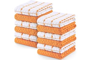 Utopia Towels - Asciugamani da Cucina, 38 x 64 cm, 100% Cotone Super Morbido e Assorbente, Asciugamani da Cucina, Strofinacci e canovacci, (Confezione da 12) (arancione e bianco)