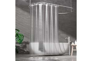ecooe Cortina de Ducha Transparente 3D Rómbico 180 x 200 cm, Cortinas de Baño EVA Antimoho, Cortina Ducha Impermeable con 12 Anillos, Cortina Bañera para Ducha o bañera