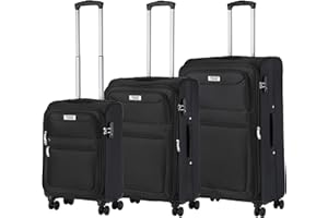 TravelZ Weichschale Kofferset 3-teilig Softspinner erweiterbar - Stoffkoffer Gepackset mit Rollen (Schwarz, Set 3)