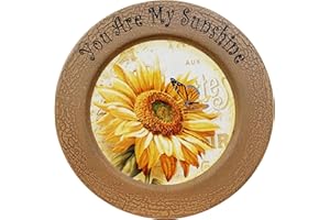 CVHOMEDECO. Sunflower Decorative Plate Primitives Round Crackled Display Wooden Plate Home Décor Art, 13.25 Inch