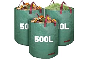 3 Pack 500L Large Garden Bag Leaf Collector, Heavy Duty Yard Waste Bags, Reusable Green Lawn Care Equipment for Collecting Gr