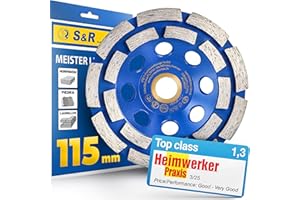 S&R Muela Disco de Diamante - 115 mm x 22,2 Desbaste Hormigón Piedra Mampostería con anillo reductor