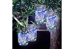 SUNACE Lanterna Solare Esterno - 4 Pezzi Lanterne da Esterno 30 LED Lampada Solare IP65 Impermeabile Lanterne Solari da Esterno Barattolo Solare Luci Solari per Giardino Esterni Interni Feste (Multicolore)