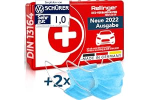 Rellinger® Hård plastförbandslåda bil 2024 för HU testad [EUROPAWEIT Gulltig] – inkl. ansiktsmasker – komplett första hjälpen set bil [DIN 13164 certifierad certifierad] Tillverkad i Tyskland – StVO
