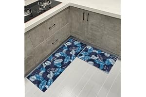 HZVRTN Kitchen Rugs Set 2 Piece Non-Slip Kitchen Mats and Rugs Runner 40x60cm+40x120cm,Comfort Kitchen Floor Mat Waterproof Standing Mats for Office Home Indoor Outdoor (Blue)